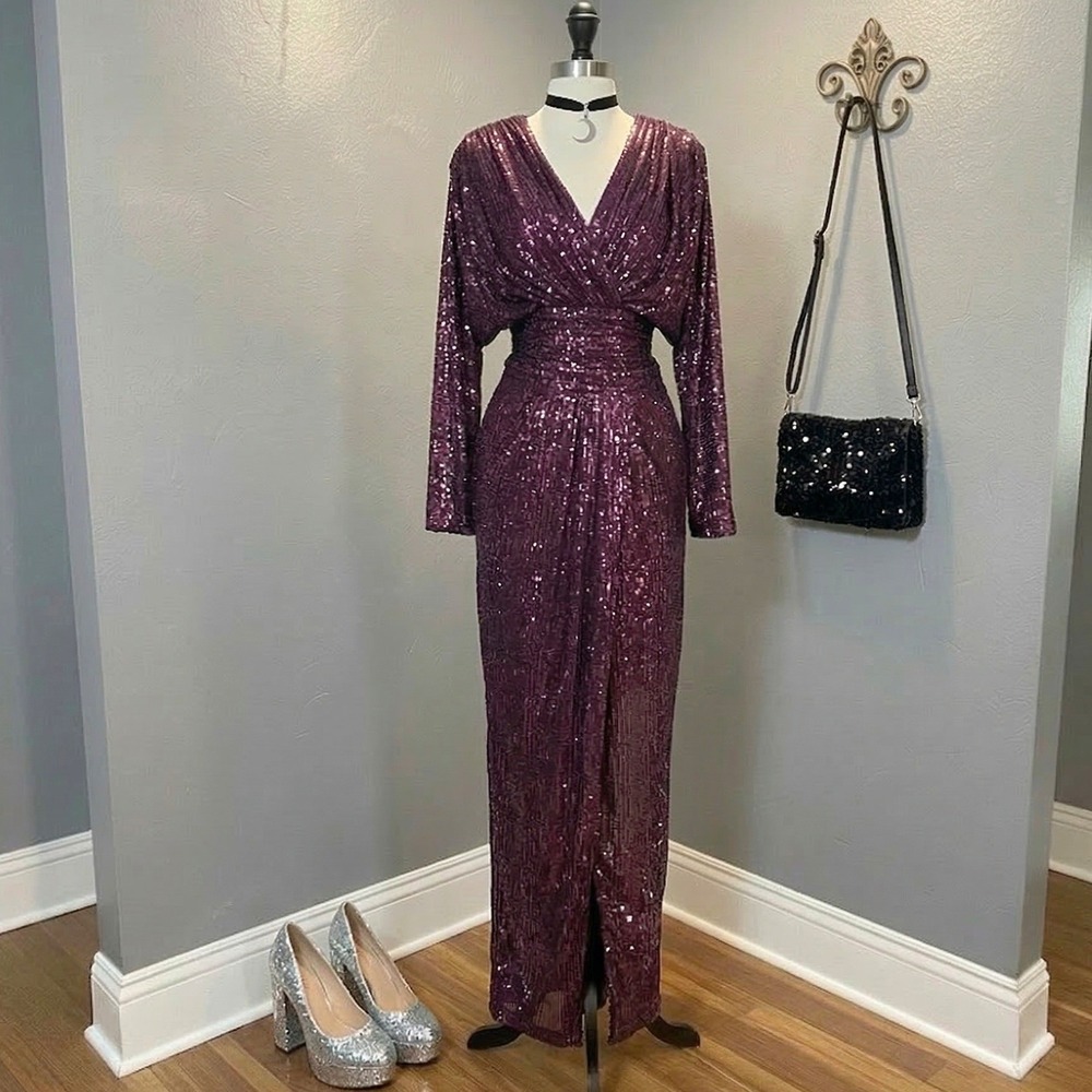 Donna Karan Plum Sequin Maxi Dress